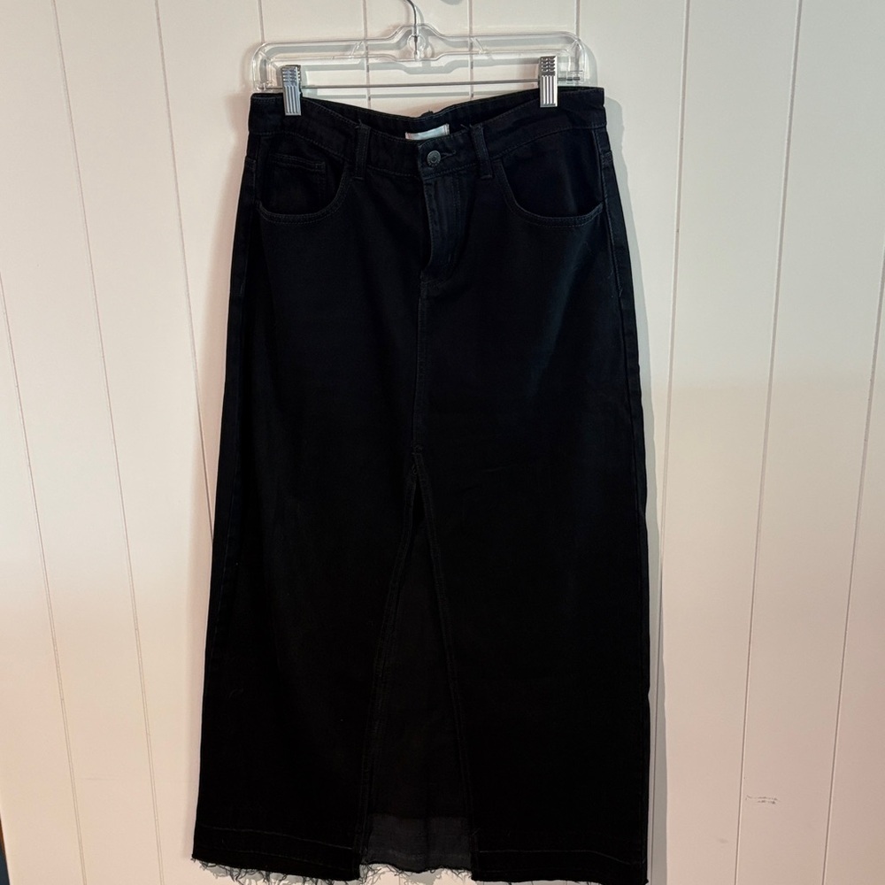 BDG Urban Outfitters long black cotton denim maxi skirt w front slit M
